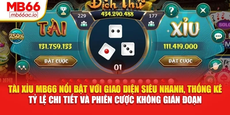 Tài Xỉu MB66 Đặt Cược Siêu Nhanh, Ăn Thưởng Từng Nhịp Tài xỉu MB66 nổi bật với giao diện siêu nhanh, thống kê tỷ lệ chi tiết và phiên cược không gián đoạn